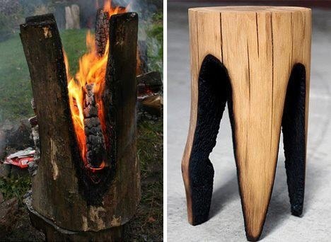 Excelente asiento ideado por Kaspar Hamacher #sculpture #seat #bench #wood #fire