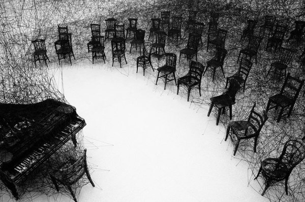 chiharu shiota in silence thread wrapped piano designboom #art