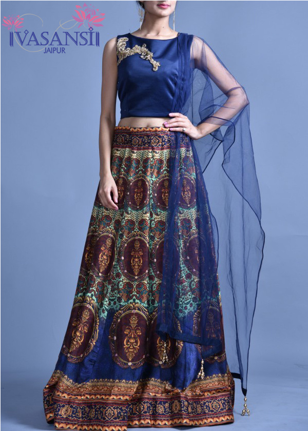 Vasansi Blue Satin Crop Set Lehenga