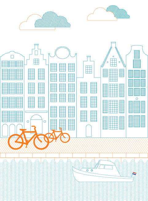 dutch urban landscape #urban #netherlands #landscape #digital #illustration #bike #dutch