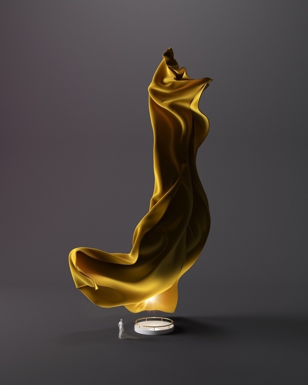 Letter J #type #velvet #yellow #light #shadow #3D #fabric #sculpture