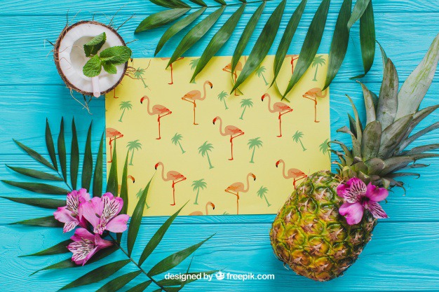 Tropical summer composition with pineapple Free Psd. See more inspiration related to Flower, Mockup, Floral, Party, Summer, Paper, Beach, Sun, Leaves, Fruits, Tropical, Holiday, Mock up, Coconut, Pineapple, Palm, Decorative, Vacation, Wooden, Summer beach, Summer party, Aloha, Up, Beach party, Tropical flowers, Season, Hawaiian, Palm leaves, Painted, Composition, Mock, Exotic, Summertime and Seasonal on Freepik.