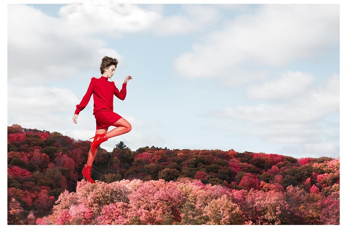 The Story of: Red on Her Way - Mindsparkle Mag Jillian Frey and Colleen Guenther each left agency life to pursue their own businesses. With a mutual love for conceptual advertising and fashion photography they decided to launch their new endeavors with the story of "Red." Red loosely personifies an adult version of Little Red Riding Hood's character. She is: Brave, Boundless and Amusing. Qualities that inspire both entrepreneurs as they head on their way. #color #photography #graphic #design #gallery #blog #project #mindsparkle #mag #beautiful #portfolio #designer
