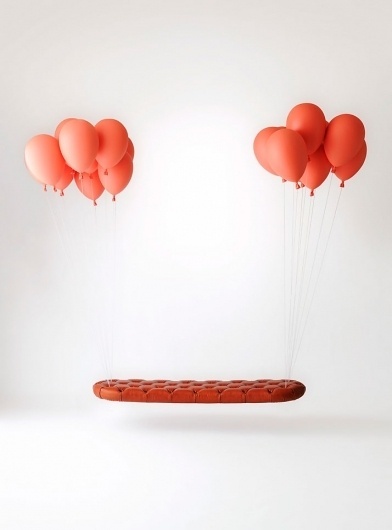 For Fans of 'Up', this Floating Bench - DesignTAXI.com #interior #red #balloons #chair #bench #floating #furniture