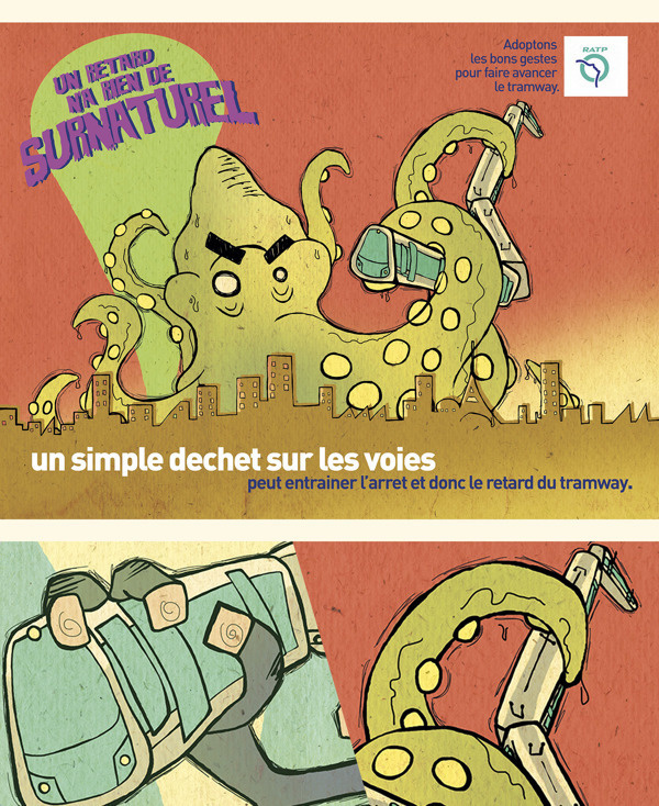 A delay has nothing supernatural - Advertising #octopus #advertising #subway #illustration #metro #ad #monster #kraken