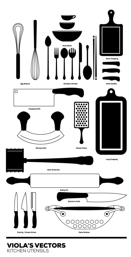 Kitchen Vector Set #white #cooking #icon #pasta #black #food #vegetables #illustration #kitchen #and #knife