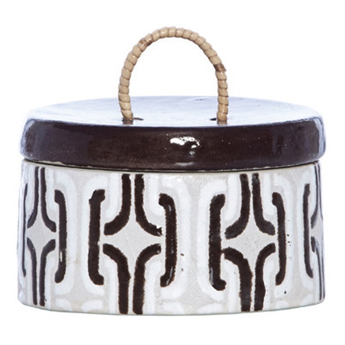 Chocolate & White Geometric Terracotta Lidded Jar