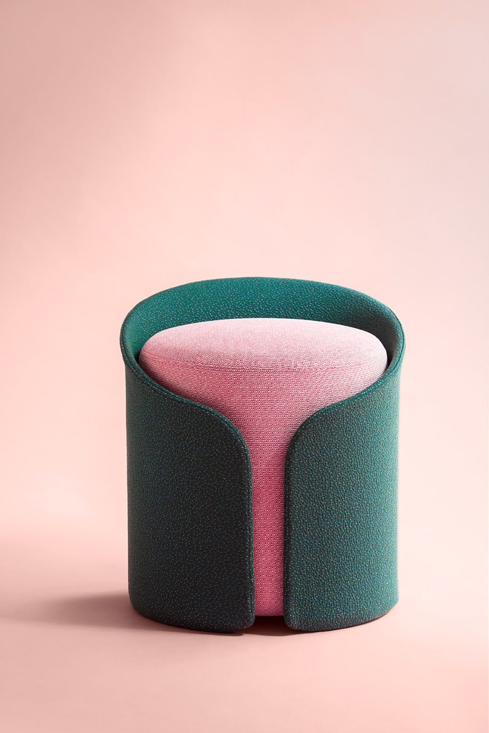 Cardigan furniture - Mindsparkle Mag Désormeaux/Carrette studio designed Cardigan furniture project. Borrowing codes from the world of fashion, Cardigan's designers dress a traditional geometric shape of a pouffe with a protective coat. #furniture #interior #design #color #photography #graphic #design #gallery #blog #project #mindsparkle #mag #beautiful #portfolio #designer