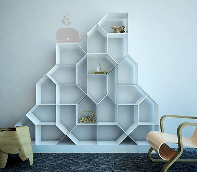 Flex your imagination and create different bookcase variations with house-shaped modules that link together by small magnets! #modern #lifestyle #design #home #bookcase #product #furniture #industrial #style