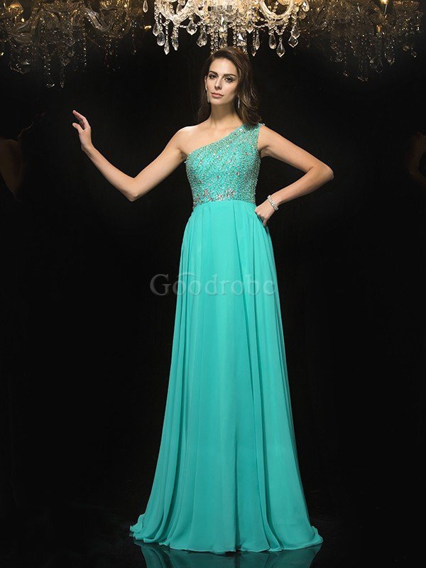 Robe de soirée de princesse manche nulle d'épaule asymétrique ligne a en chiffon