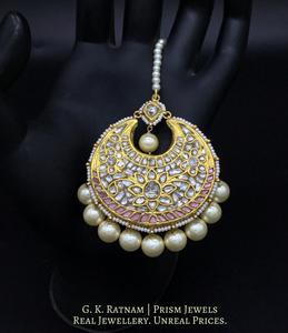 23k Gold and Diamond Polki Maang Tika embedded with baby pink stones - gold diamond polki kundan meena jadau jewellery