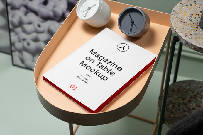 Free Magazine on Table PSD Mockup