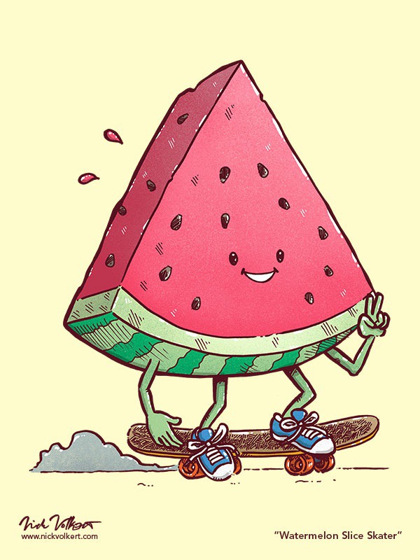 The Watermelon Slice Skater is skating right into Summer! #watermelon #fruit #illustration #skater #skating #skateboard #peace