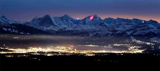 A Giant Light Installation Illuminates the North Face of the Jungfrau Mountain » Design You Trust – Design and Beyond! #swiss #installation #flag #switzerland #light