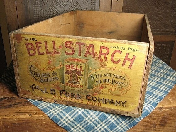 Old Wooden General Store BELL STARCH Advertising Box ~ Fab Paper Label ~ Wyandotte, Michigan #logo #vintage #package