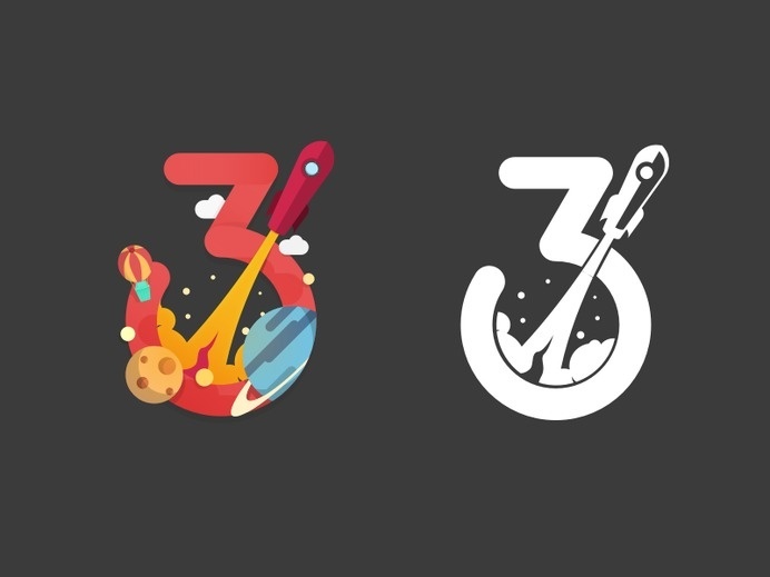 Number Three by Angus J #mark #logo #three #rocket