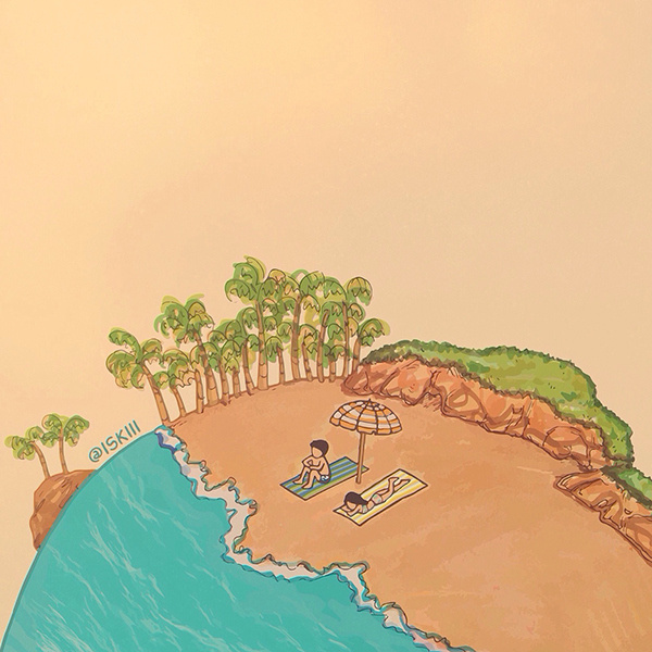i'll stop the world & melt with you. illustration by @ISKIII www.iskistudio.com #melt #doodle #couple #illustrator #world #romance #earth #artwork #illustration #concept #island #illo #art #summer #surreal #beach #drawing #love
