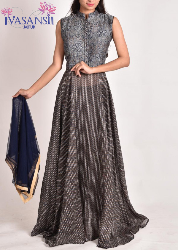 Vasansi Aegean Blue Cotton Anarkali Suit