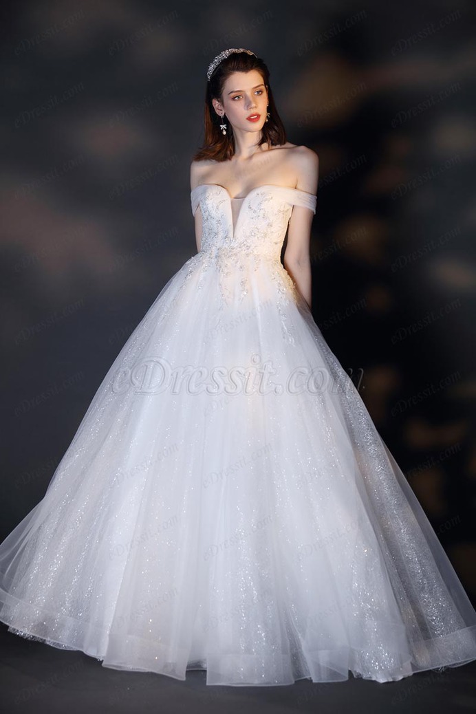 eDressit White Off Shoulder Sequin Embroidery Shiny Wedding Dress (01201907)