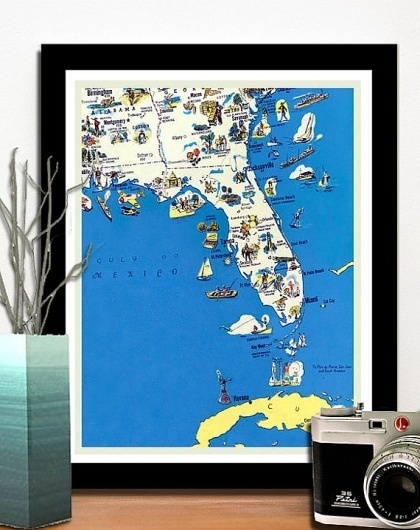 Vintage FLORIDA retro funny map 10 x 12 by AncientShades on Etsy #map prints #florida map #vintage map #funny map #old maps #city maps