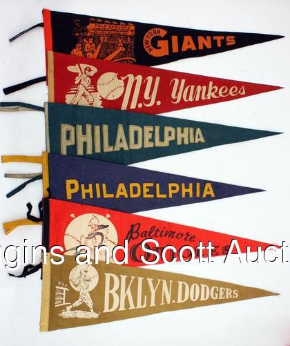 (9) 1910s-50s Rare Baseball Pennants Lot
