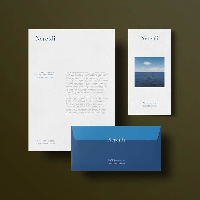Brand design for luxury hospitality structure in Siciy, Italy, Nereidi -  designed by Giuseppe Gallo, Mirabilia