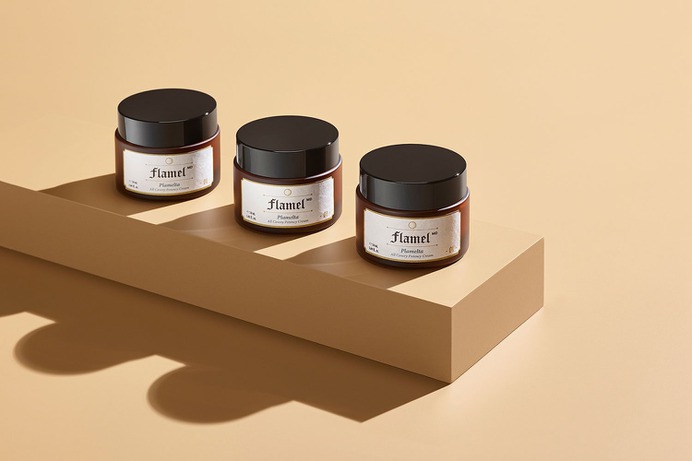 Flamel MD Identity - Mindsparkle Mag minimalist has developed a brand identity and created package designs for a newly launched cosmetic brand Flamel MD. #logo #packaging #identity #branding #design #color #photography #graphic #design #gallery #blog #project #mindsparkle #mag #beautiful #portfolio #designer