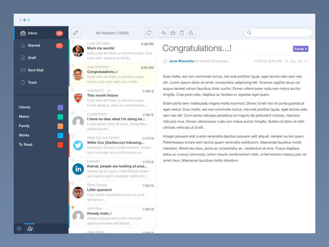 Flat Mail App UI PSD