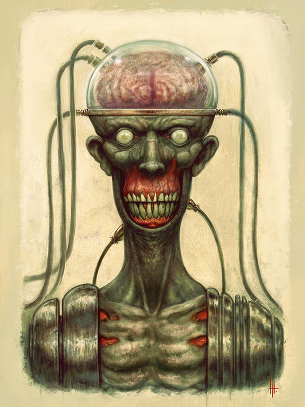 Marv the candy man by maddagone #corpse #horror #brain #wires #candy #illustration #art #zombie #man