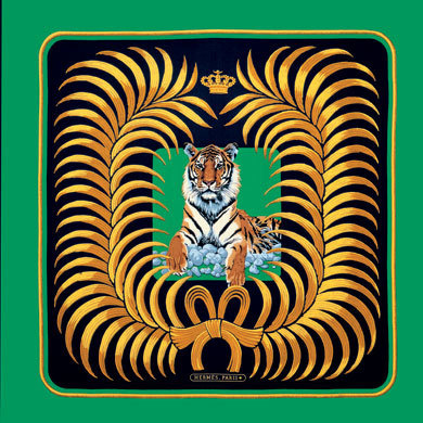 Christiane Vauzelles, 1977 #christiane #scarf #silk #tiger #vauzelles #green