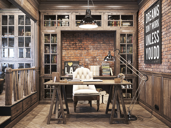 Vintage office for a private residence Denis Krasikov - www.homeworlddesign. com (2) #office #interiors #vintage #workspace