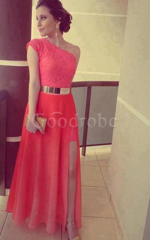 Robe de soirée moderne jusqu'au sol fendu latérale d'épaule asymétrique avec chiffon