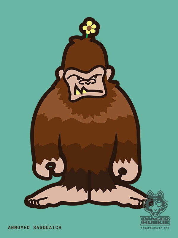 The flower on the top of this Sasquatch's head is totally throwing off his grumpy mystique. #sasquatch #bigfoot #cryptozoological #vector #illustration #illustrator #flower #annoyed