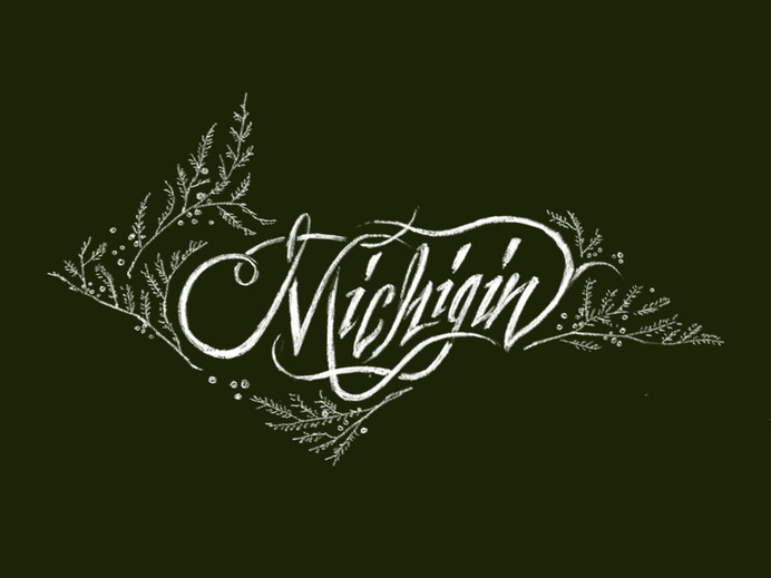 Michigin Calligraphy Mark - Outtake juniper upper peninsula art direction long road distillers michigan packaging gin michigin design calligraphy hand drawn typography ___ Josh Kulchar