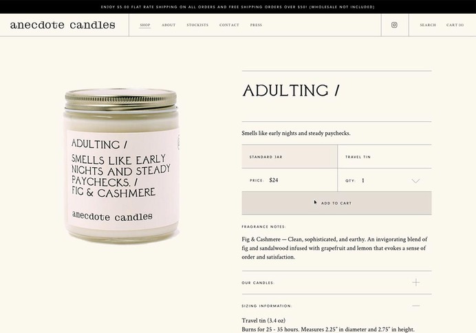 Anecdote Candles Design - Mindsparkle Mag Anecdote Candles is a California based candle company, with a focus on all-natural coconut-soy wax candles. The brands mission is to create meaning conversations around fragrances that remind people of very specific memories. #packaging #identity #branding #design #color #photography #graphic #design #gallery #blog #project #mindsparkle #mag #beautiful #portfolio #designer