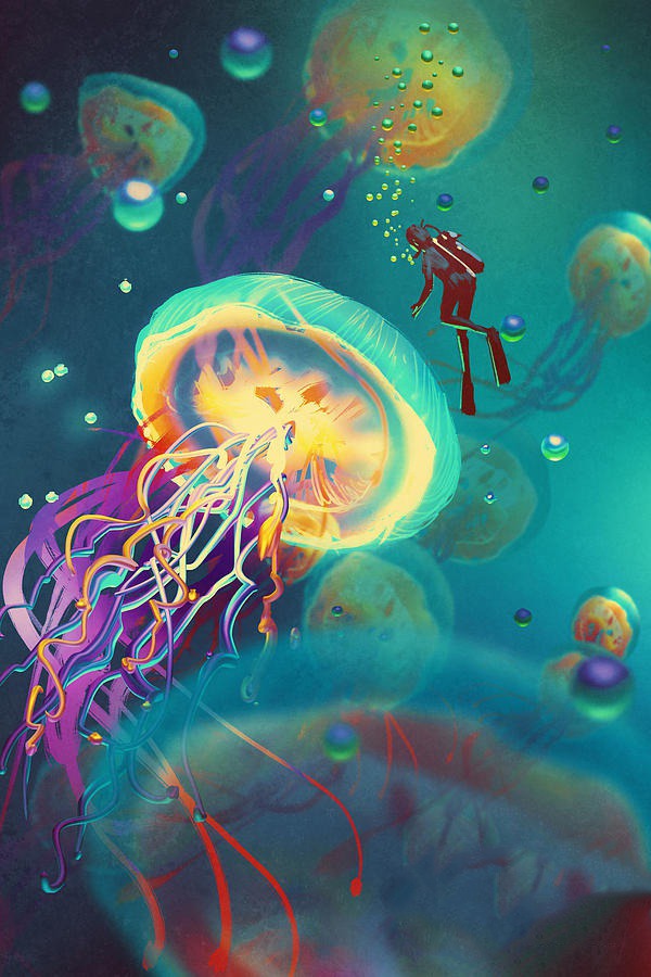 easy jellyfish painting & jellyfish paint by numbers