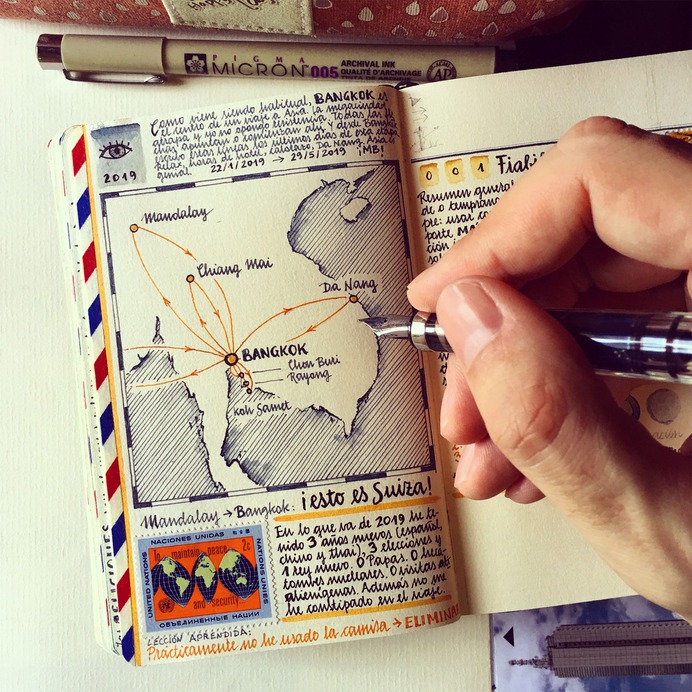 Stamps, Scientific Charts, and Hand-Drawn Maps Occupy Every Inch of Travel Notebooks by José Naranja | Colossal