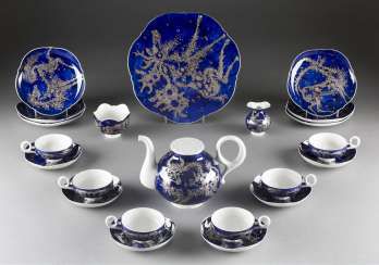 16-PIECE VERY RARE tea set WITH SILVER FANCIFUL animal motifs, German, Meissen, 1950-1970 #porcelain