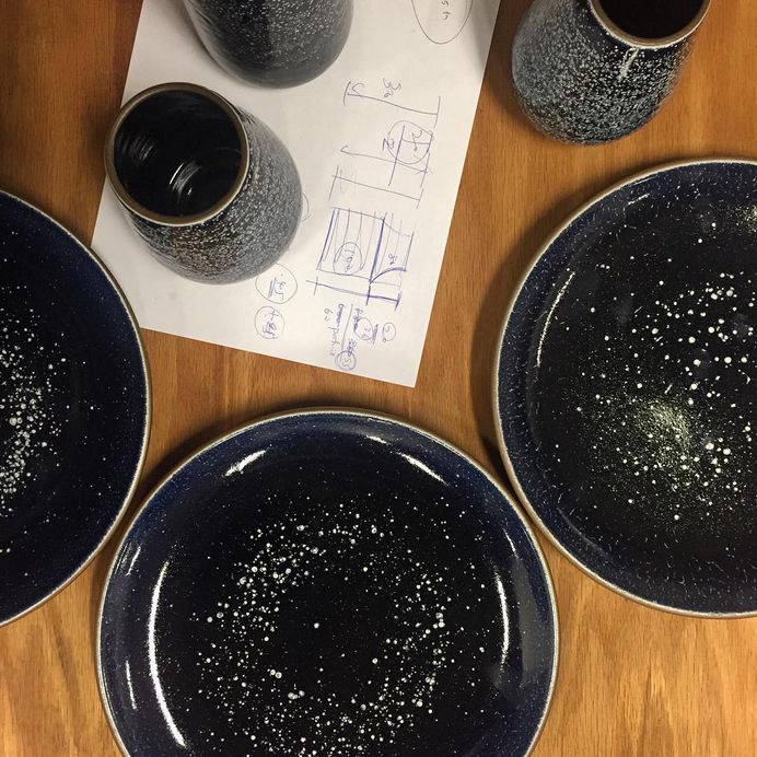 We're working on the starry night glaze technique in the studio. Hope to have some more pieces in the shop soon 🌠