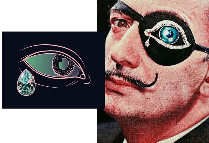 Salvador Dali's Eye brooch and Maria Umiewska's Sparkling Tear illustration