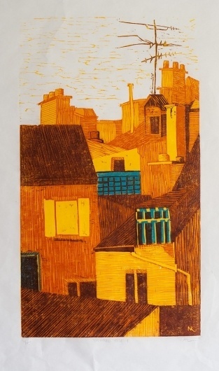 n.wise #woodcut #architecture #landscape