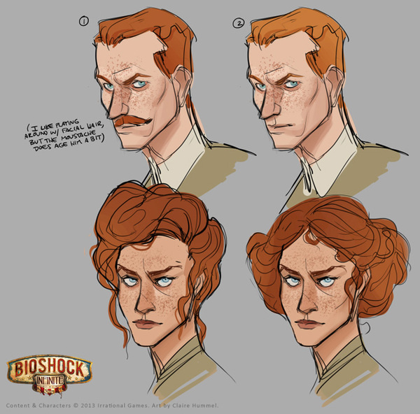 Bioshock: Infinite Concept Art by Claire Hummel #head #hair #illustration #concept #art #portraits #drawing #sketch