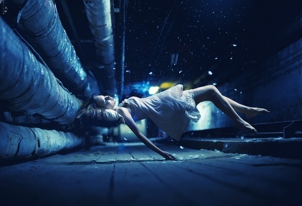 500px / Photo #girl #photo #sleeping #dust #women #floating #blue #partical