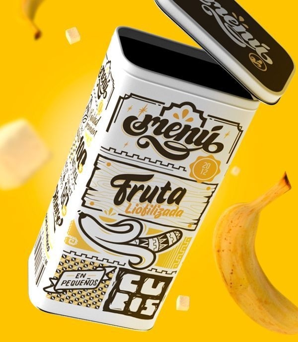 Freeze Dried Fruit Packaging design Originally posted at https://www.behance.net/gallery/16779497/MENU-FRUIT #lettering #banana #pattern #packaging #design #fruit #illustration #typography