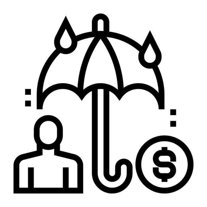 See more icon inspiration related to umbrella, protect, insured, insurance, dollar sign, defense, guard, protection, coin, dollar, security, person and people on Flaticon.
