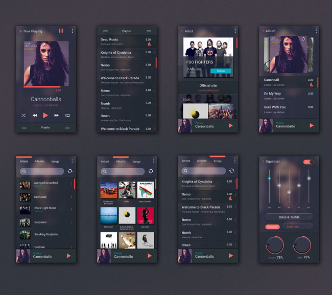 Android Music Player UI Kit PSD