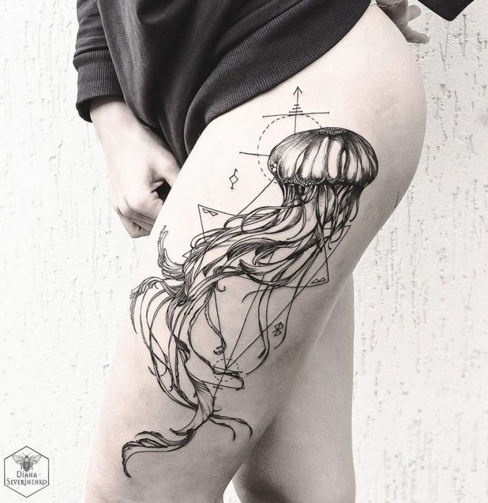 Blackwork jellyfish by Diana Severinenko.