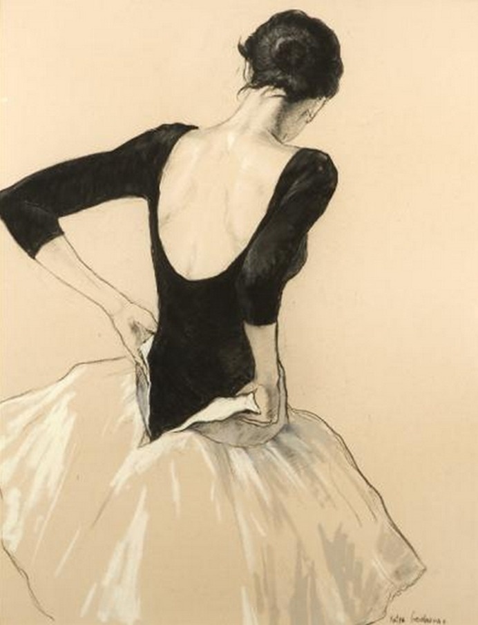 Katya Gridneva - Olga dressing #katya gridneva #dressing #black and white #illustration #back