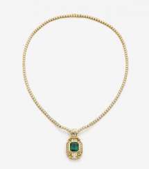 RIVIÈRE NECKLACE WITH BRILLIANTS CLIP PENDANT WITH EMERALD AND DIAMONDS