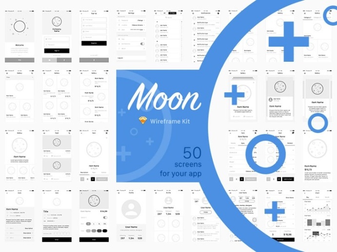 Wireframes idea #172: Moon Wireframe Mobile UI kit